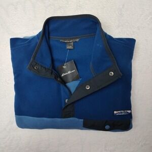 Eddie Bauer Sweater Mens Medium Blue Mr Chutes Snap Mock Fleece Pullover